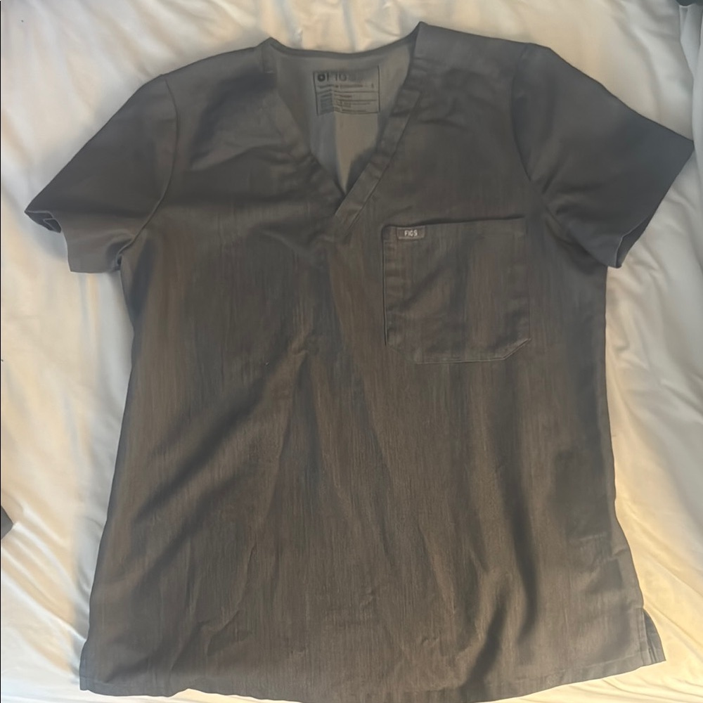 Figs Gray V-Neck Blouse with Short Sleeves